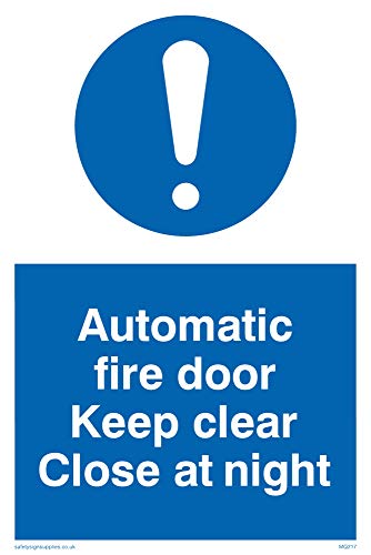 Viking Segni Mq217-A6P-3 M "Automatic Fire Door Keep Clear Close At Night" Sign, 3 Mm, In Plastica, 150 Mm Altezza X 100 Mm Larghezza