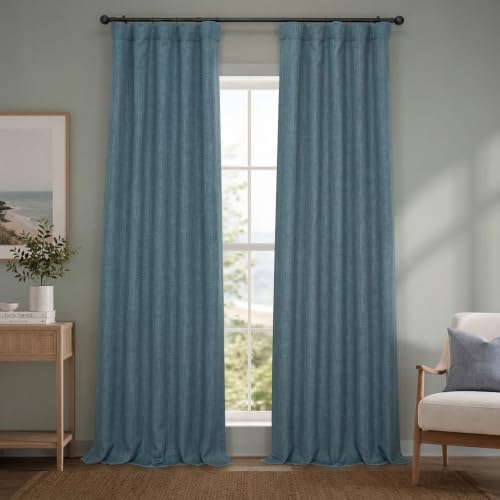 Image of HPD Half Price Drapes - Faux Linen Curtains for Living Room (1 Panel) - 50W X 96L - Textured Room Darkening Curtains for Bedroom 96 Inches Long - Drapes for Home Decor, Reverie Blue