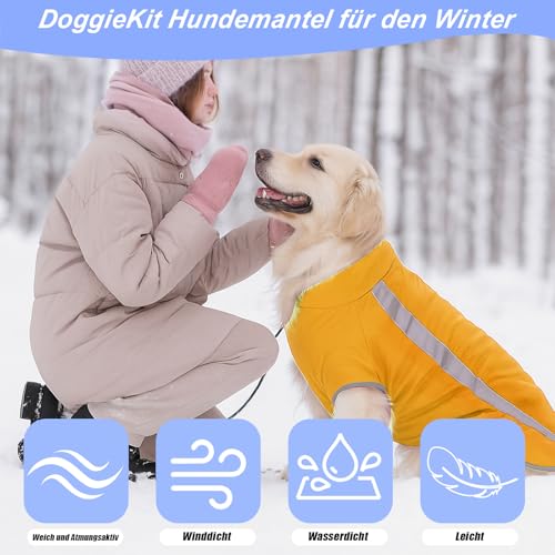 DoggieKit Hundejacke Wasserdichter Hundemantel Reflektierende Wintermantel mit Fleecefutter Winddichtes Wintermantel Hundepullover Hundekleidung für Kaltes Wetter Winter Warm Hunde Winterweste Jacken