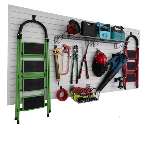 Slatwall Panel 4'x8' Garage Tool Organizer Wall Mount PVC Wall Panels for Interior Wall Décor, White Slat Wall Paneling Bike Rack Garage Storage & Organization Products, Slatwall Panels Slat Board