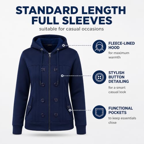 Image of Pivl Casual Solid Full Sleeves Stylish Women Fleece Jacket with Zipper Hoodie II Hooded Neck II Winter Wear