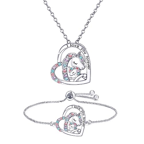M&Ostyle I Love You Forever Jewelry Set for Girls Necklace and bracelet Crystal Heart Pendant Necklaces Gifts For Girls Daughter Granddaughter Niece Birthday Christmas