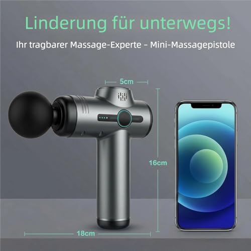 Mini Massagepistole, Elektrisches Massagegerät für Nacken und Schulter, Deep Tissue Muskel Massage Gun für Sportler, Ultra Leise 3200 U/min, 6 Stufen & 6 Köpfe, USB-C Wiederaufladbar (Grau)