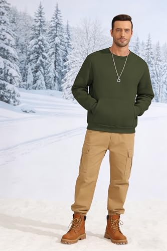 ZITY Mens Warm Winter Heavy Sweatshirt Fleece Pullover Crewneck Thick Sherpa Lined Thermal Sweatshirts Long Sleeve Underwear Green - image 2