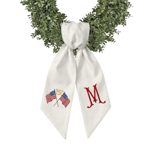 Monogram Wreath Sash, Custom Embroidered Wreath Ribbon for Front Door, Holiday Home Decor (Patriotic PP02B)