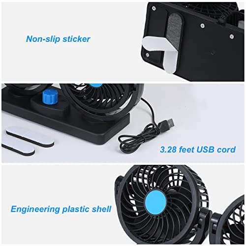 Ventilador USB de cabeça dupla 12V Ventilador de mesa giratório de 360 grs Ventilador de circulação