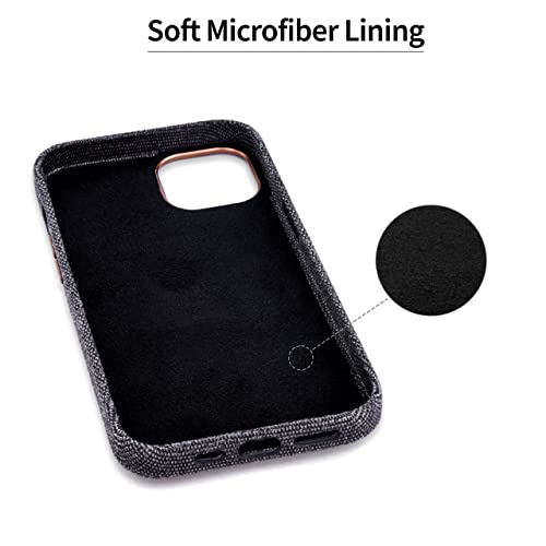 Image of Dockem Fabric Card Case for iPhone 13 with Built-in Metal Plate for Magnetic Mounting, Stitched-on Genuine Leather Wallet with 2 Credit Card /ID Slots: M2F 6.1 inch [Grey w /Light Brown]