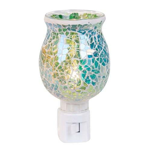 Image of Beachcombers B26264 Iridescent Mosaic Glass 5.25 x 3.5 inch Coastal Blue Ceramic On /Off Switch Swivel Plug Ocean Life Night Light