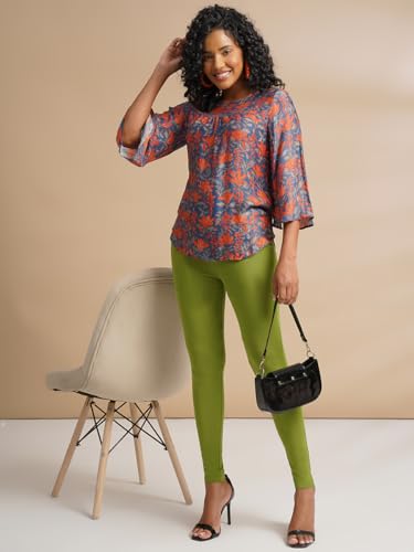 Image of ONE SKY Women Full Length Leggings | Cotton Modal Spandex Blend | High Waist Stretchable & Bio-Washed Fabric | Colour-Lock Technology | Comfortable Leggings for Women