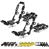ARKSEN Universal Folding Kayak Roof Rack for Cars, SUVs, and Trucks - Heavy-Duty Adjustable J-Style Kayak Carrier with Lashing Strap, 4 Stern Tie Down Straps, 4 Anchor Straps (2-Pack)