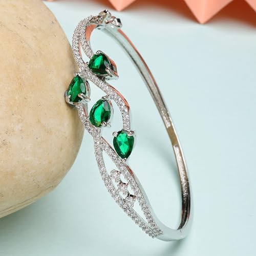 Image of ZENEME Rhodium-Plated Silver-toned Cuff Bracelet for Women & Girls Swirl Cuff Bangle with Crystal Stone Detailing Jewellery Bracelets for Womens