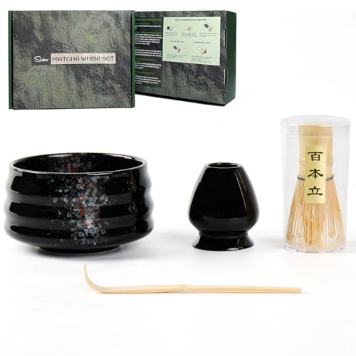 Sisher Matcha Tea Set,Matcha Making Kit (5pcs) Includes Matcha Bowl, Matcha Whisk and Holder, Bamboo...