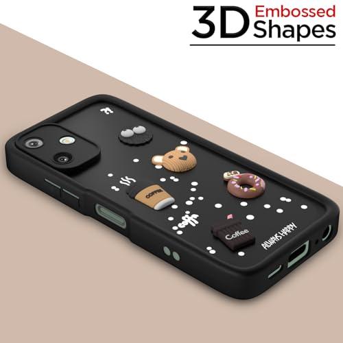 Image of Pikkme Back Cover for Samsung Galaxy F06 5G / M06 5G | Cute Fun Cartoon 3D Bear Silicone Full Body Protection Bumper Cover (Black)