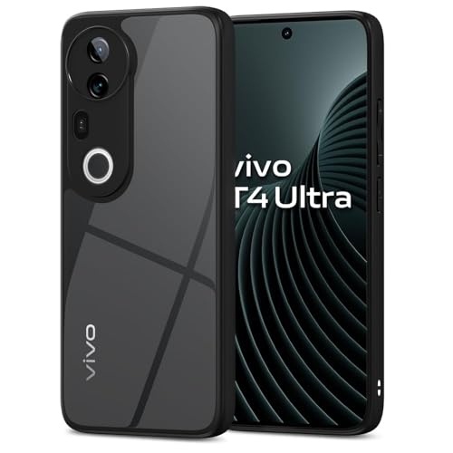 Image of AIBEX Back Cover for Vivo T4 Ultra 5G | Shockproof Transparent Case with TPU Camera Lens Guard | Slim Hybrid Armor Non-Yellowing Polycarbonate Cover - Black Edges