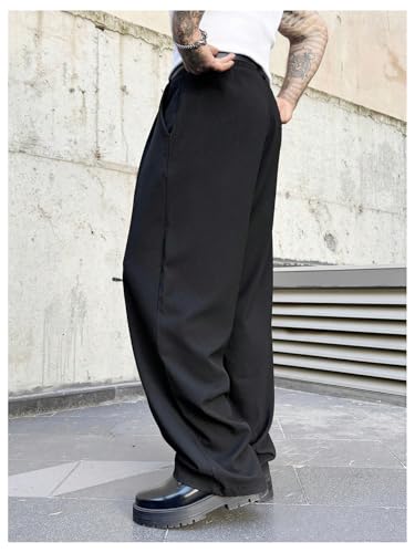 Men's Baggy Dress Pants Wide Leg Pleated Pants Zipper Fly Work Office Suit Trouser with Pockets2