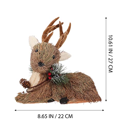 Ultnice Grass Straw Reindeer Figurine Handmade Woven Woodland Elk Statue Animal Creature Ornament For Christmas Winter Holiday Home Decor ( Random ) #TOP3