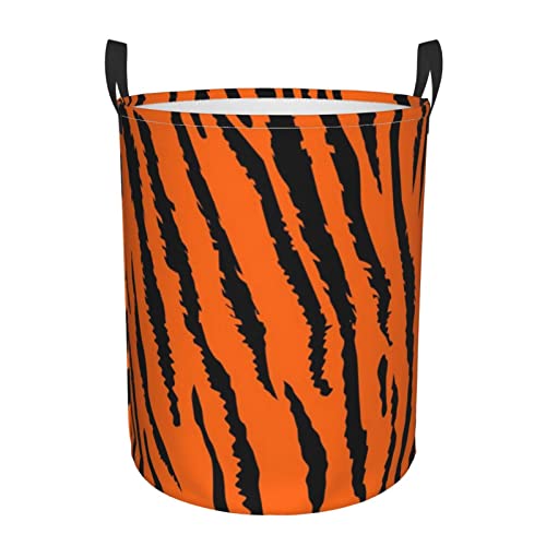 Orange Tiger Leopard Laundry Basket Waterproof Round Laundry Hamper With Handle Household Storage Basket #TOP9