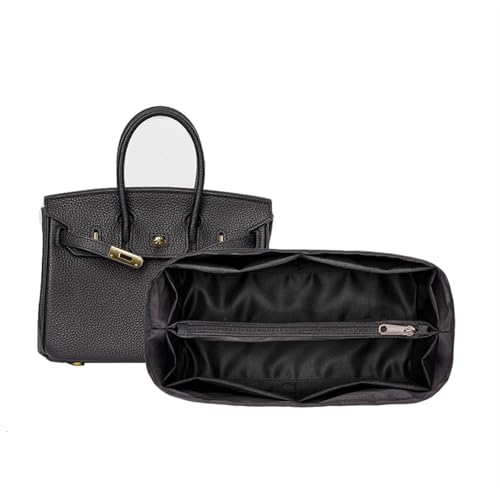 XIAOYIBAIHUOUK Handbag Organizer Insert for Hermes Birkin 25, 30, 35 Handbags - Polyester Satin Liner Bag - Black, Minimalist Style