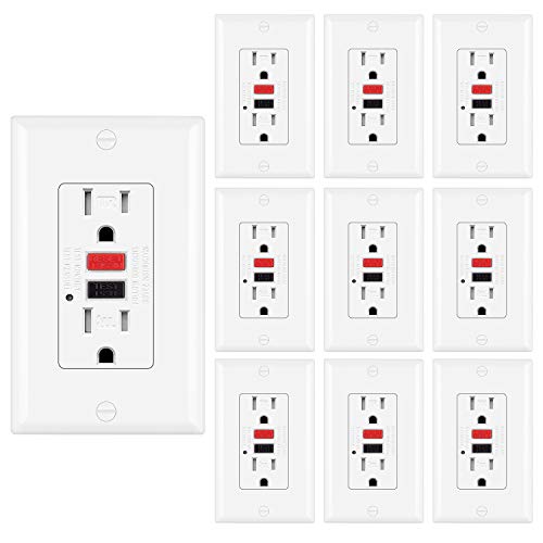 [10 Pack] BESTTEN Tamper-Resistant GFCI Outlet Receptacles (15Amp 125Volt), LED Indicator, Wallplates and Screws Included, ETL Certified, White