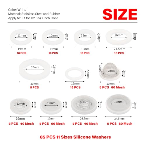 YIXISI 85 PCS Screen Washers Kit, Filter Mesh Washer, Seal O Ring with Mesh Hose Gasket, for 1/2 3/4 Inch Water Faucet Shower Connector - Image 2