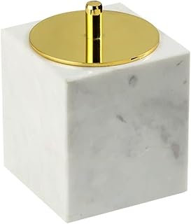 Swab Holder Cotton Ball Canister Jar, Marble Cotton Swab Storage Box with Lid, Bathroom Organizer Containers(White Gold)