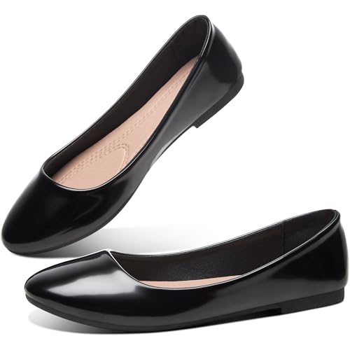 Image of Obtaom Round Toe Women Flat Shoes Slip on Girls Dress Black Ballet Flats