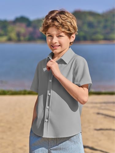 Image of Haloumoning Boys Short Sleeve Dress Shirts Button Down Formal Uniform Shirt