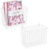 mDesign Wandregal aus Metall – großer Ablagekorb für Flur, Schlafzimmer und andere Räume – Organizer für Briefe, Geldbörsen, Sonnenbrillen oder Badaccessoires – 2er-Set – weiß