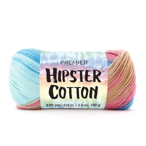 Premier Yarns Hipster Cotton Yarn, Ideal Yarn for Crocheting and Knitting, 100% Cotton and Lightweight Yarn, Machine Wash, Desert Skies, 3.5 oz, 229 Yards