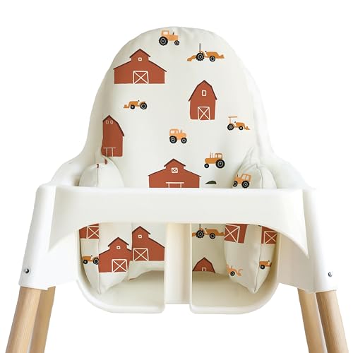 Image of Yeah Baby Goods Wipeable Cushion Cover (Red Barns and Tractors) - Compatible with The IKEA Antilop Highchair - Soft, Waterproof Baby High Chair Cover