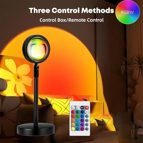 Image of JIMEI Sunset Lamp Projector Led Lights for Bedroom Night Light RGB Lights Sun Sunlight Sunrise Lamp 10w 180 Rotation Mood Lighting Home Room Decor Gifts for Women,Desktop Remote