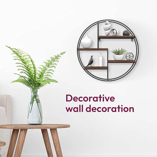Image of Dime Store Metal Round Floating 4-Tiers Shelves Wooden Bookshelf for Home Wall Decorative Racl Shelf for Living Room & Bedroom (Black & Brown)