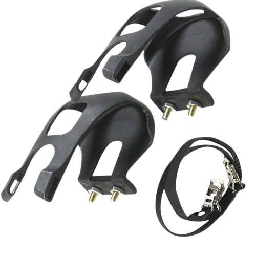 1 Pair Bike Pedals with Toe Clip and Strap, Bicycle Pedal Foot Cover Plastic Bike Pedals, Bicycle Toe Clips Cage for Mountain Bike and Road Bike