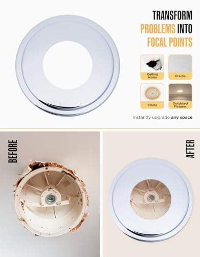 Image of The Can Converter Ceiling Medallion for Recessed Can Light - Home Improvement Decorative Steel Goof Ring & Cover Plate for 4'', 5'' & 6″ Cans, Small Ceiling Medallion for Chandeliers, Polished Chrome