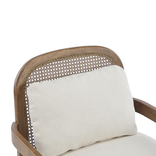 Sillón moderno de madera beige con respaldo de ratán miniatura 7