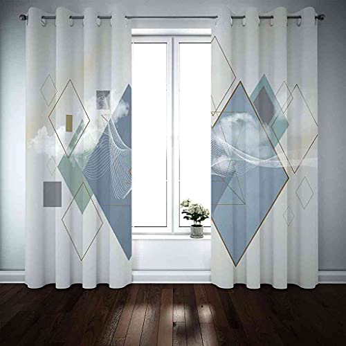 Rideau isolant thermique et phonique à oeillets bleu géométrique pour chambre