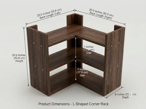Image of Multipurpose 3 Tier L Shaped Wooden Storage Rack For Kitchen, Living Room and Utility Storage, Espresso Walnut