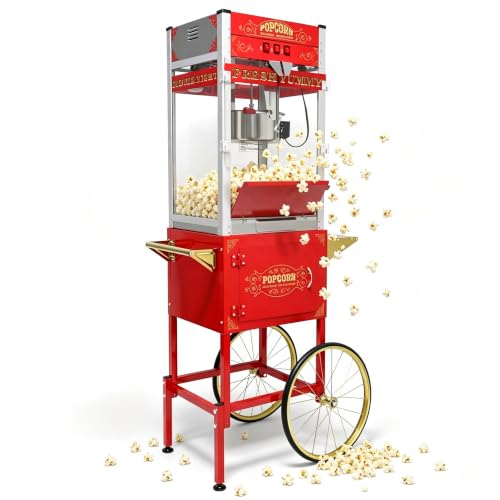 Image of 24oz Commercial Popcorn Machine Cart, Stainless Steel, Large Size