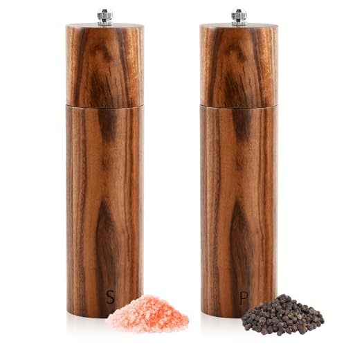 2 Pcs Molinillo Pimienta, Molinillo de Pimienta Molinillo Sal Pimienta Manual Madera, Núcleo de Cerámica Grosor Ajustable, Molinillo de Sal y Pimienta para moler especias, comino, sésamo, Paprika