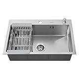 Lavello da Cucina in Acciaio Inossidabile 68 x 45 cm, Lonheo Lavandino Cucina 1 Vasca con Dispenser sapone, Scolapiatti, sifone e Set di Drenaggio