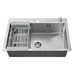 Lonheo Lavandino Cucina 68 x 45 cm, XL Lavello Cucina 1 Vasca in Acciaio Inox con Dispenser sapone, Scolapiatti, sifone e Set di Drenaggio