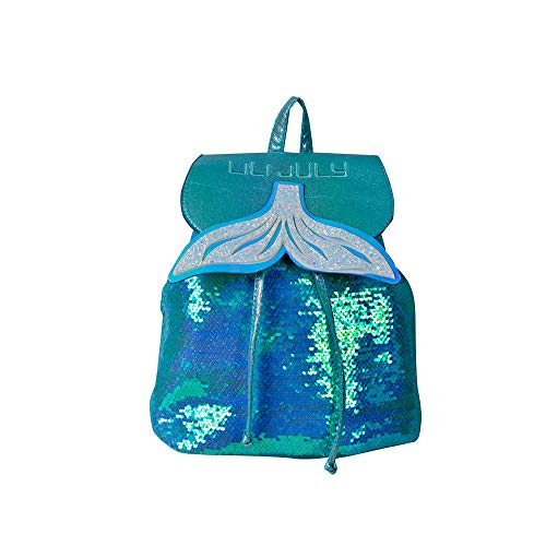 Bolsa Mochila Costas Infantil Menina Brilhosa Calda de Sereia Lili July Cor:Azul;Tamanho:M;Genero:Feminino