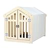 Dog House Indoor for Small Dogs & Medium Dogs 30”Lx21”Wx24”H, Wooden Board & Oxford Fabric & Felt Mat, Lockable Door, Easy Assembly, Wooden Color