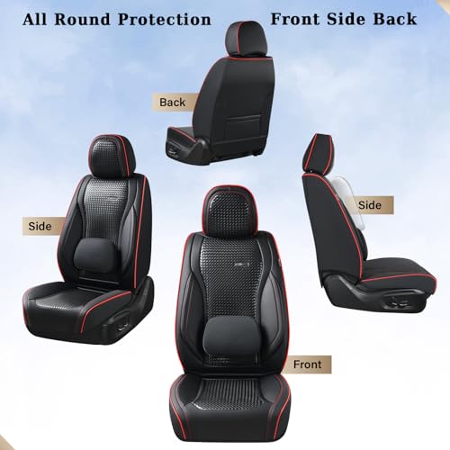 Image of Coverado Seat Covers, Car Seat Covers Front Seats, Waterproof Nappa Leather Auto Seat Cover with Lumbar Head Pillow, Black Redline Seat Covers Carseat Cover Universal Fit for Most Cars