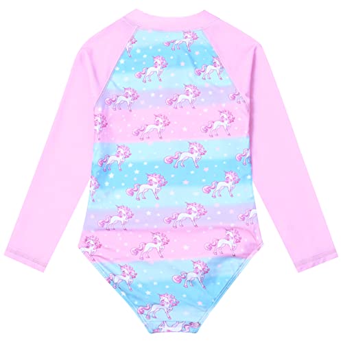 Unicorn Rashguard For Girls Size 8 9 One-Piece Swimsuits Kids Zipper Swimwear #TOP1