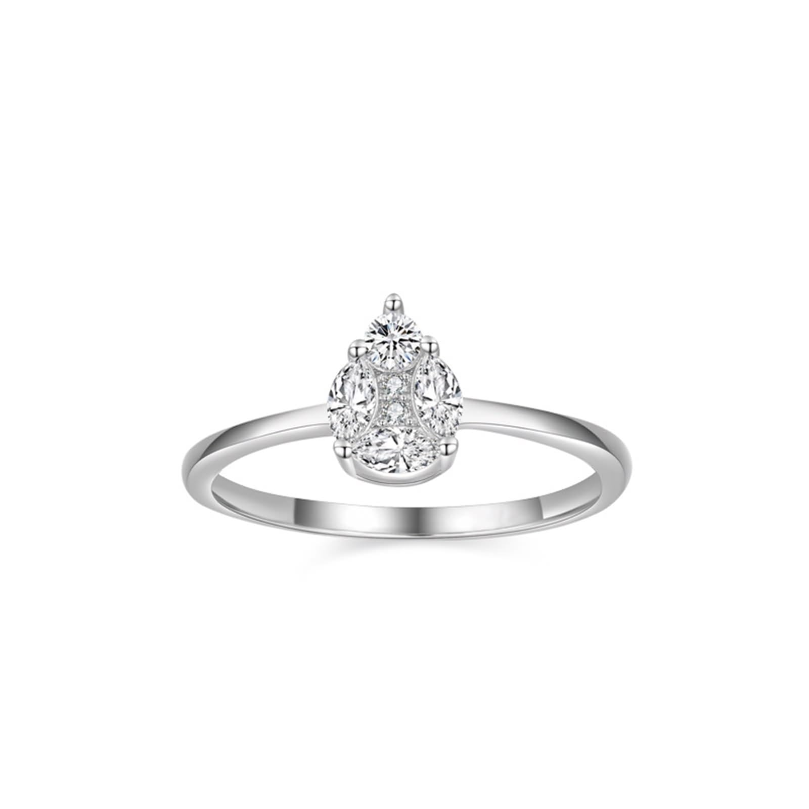 Anillos de amistad finos para mujer, dedo índice, elegante diseño de gota de agua con moissanita redonda de marquesa de 18 quilates, oro blanco de 18 quilates, talla 57 (18,1)