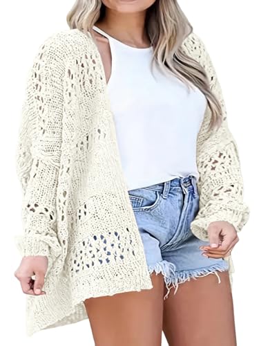 Image of Plus Size Womens Crochet Cardigans Sweater Boho Long Sleeve Lightweight Oversized Open Front Loose Fit Knitted Tops