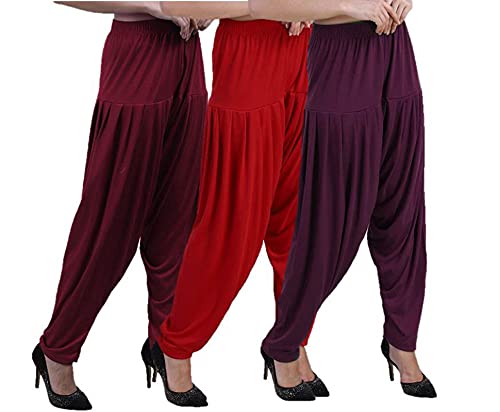 Image of CASUALS Women's Regular Fit Viscose Drawstring Patiala Harem Pants Combo Pack 3
