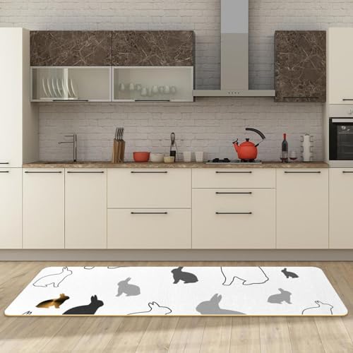 Alfombras de cocina antideslizantes con diseño lavable de conejito 3