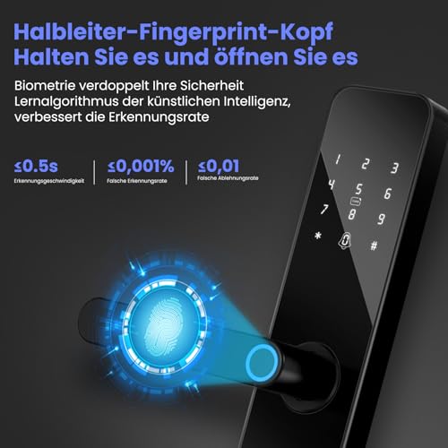 MIUCDA Smart Elektronisches Türschloss mit Fingerabdruckerkennung Passwort APP Remote Unlocking Tuya Smart Lock Türschloss Haustür für Family Hotel